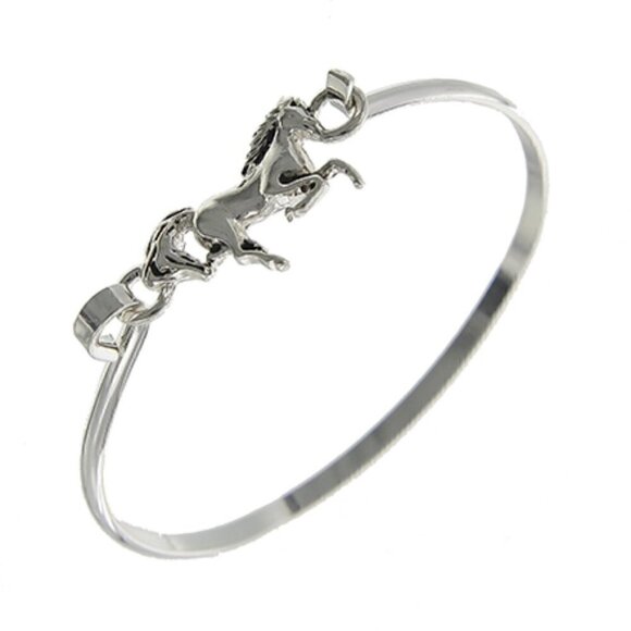 Western Trotting Arabian Horse Silvertrone Cuff Slim Bracelet - Picture 1 of 2